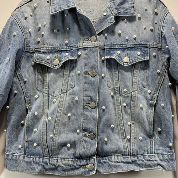 Denim Jacket Pearl Accent Superdown Trucker Cowboy Light Wash Womens XXS - Picture 3 of 13
